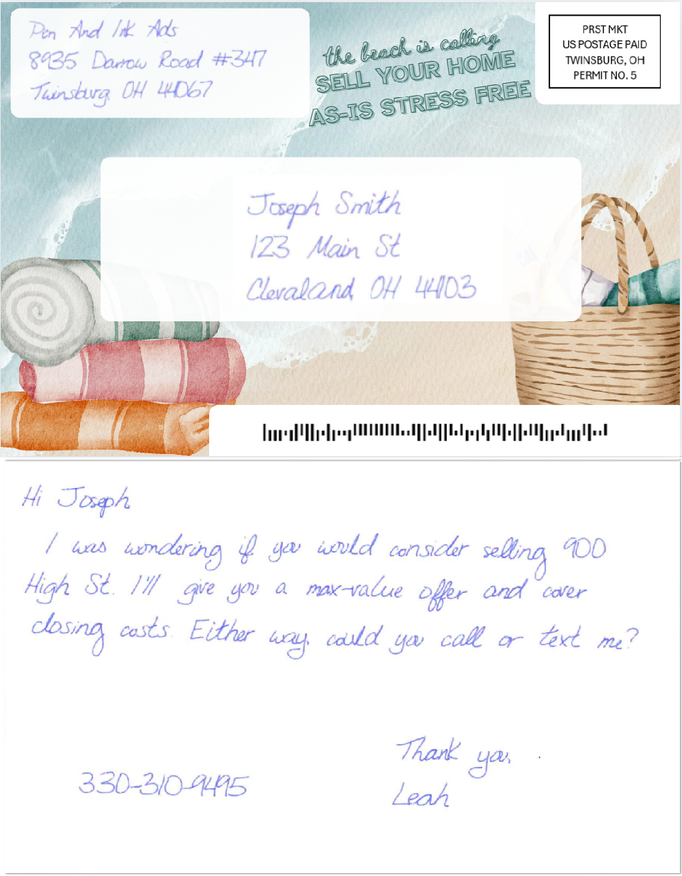 The Beach is calling Handwritten Card