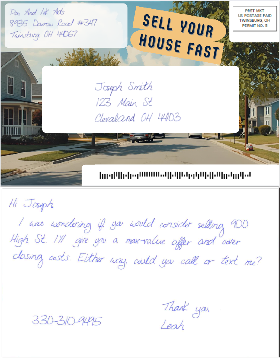 neighborhood handwritten card
