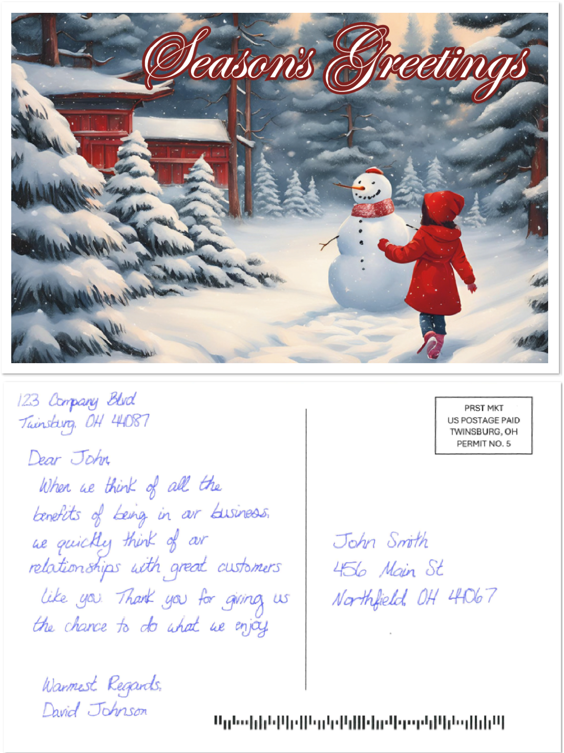 Wintery Playtime Handwritten Holiday Card